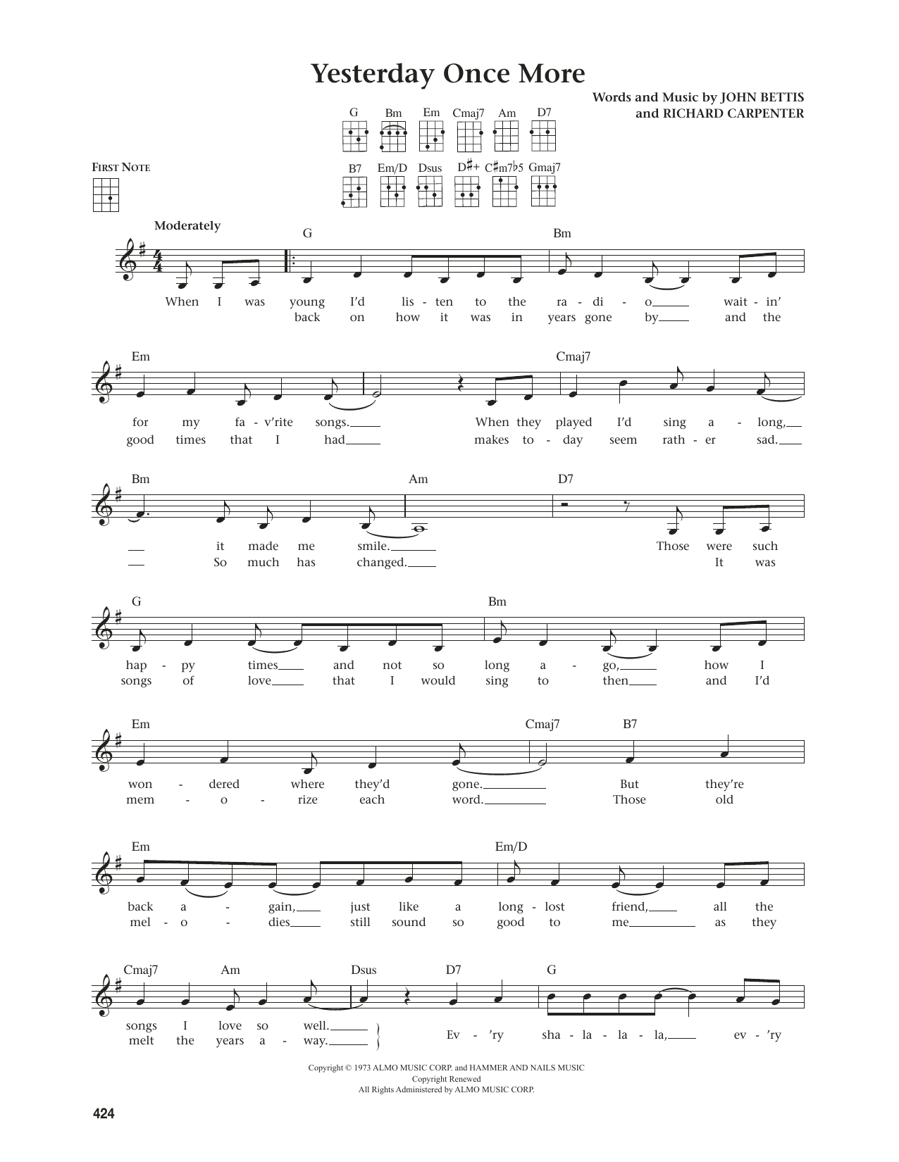 The Carpenters Yesterday Once More (from The Daily Ukulele) (arr. Jim Beloff) sheet music notes and chords arranged for Ukulele