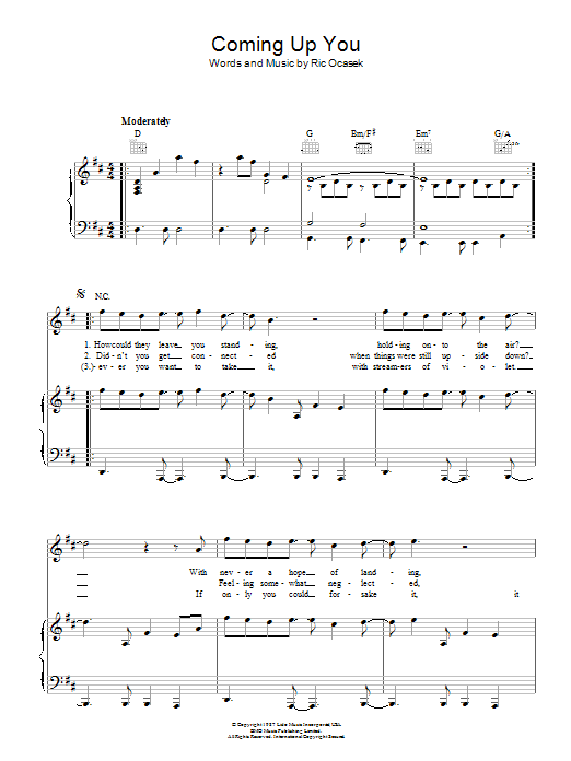 The Cars Coming Up You sheet music notes and chords arranged for Piano, Vocal & Guitar Chords
