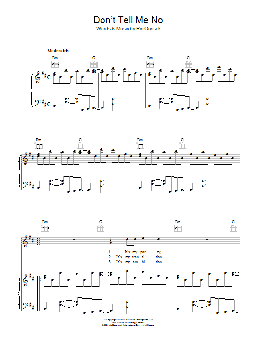 The Cars Don't Tell Me No sheet music notes and chords arranged for Piano, Vocal & Guitar Chords