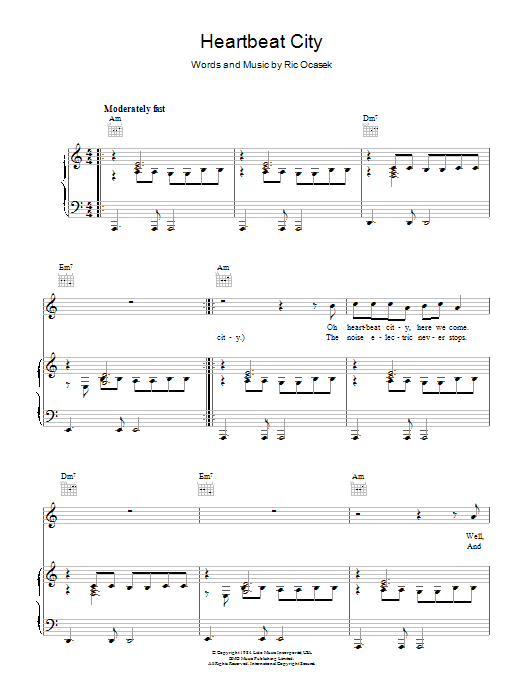 The Cars Heartbeat City sheet music notes and chords arranged for Piano, Vocal & Guitar Chords