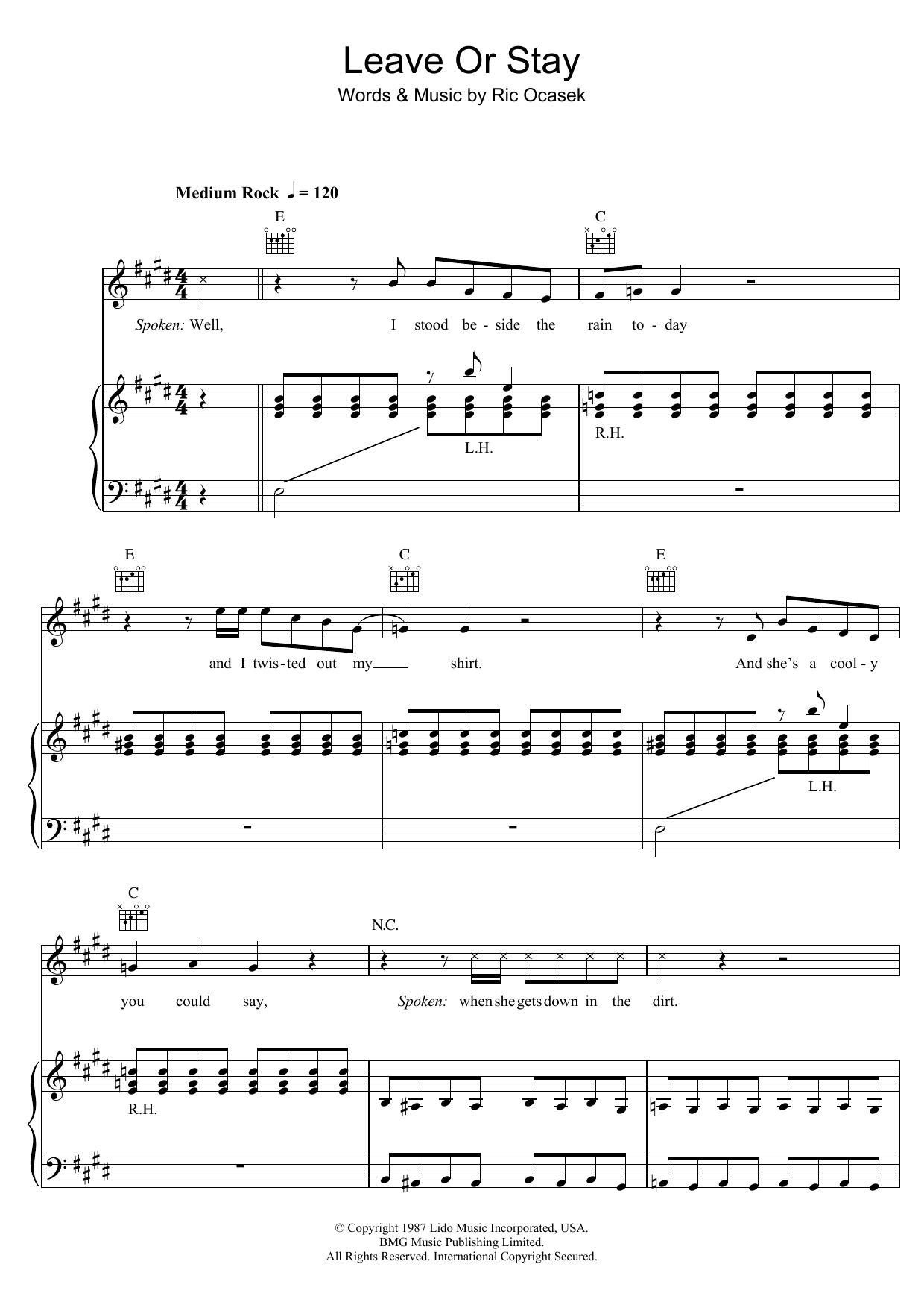 The Cars Leave Or Stay sheet music notes and chords arranged for Piano, Vocal & Guitar Chords