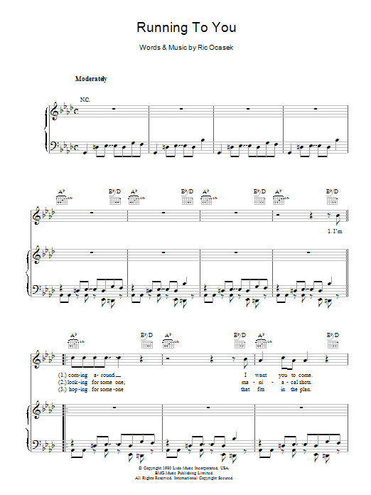 The Cars Running To You sheet music notes and chords arranged for Piano, Vocal & Guitar Chords