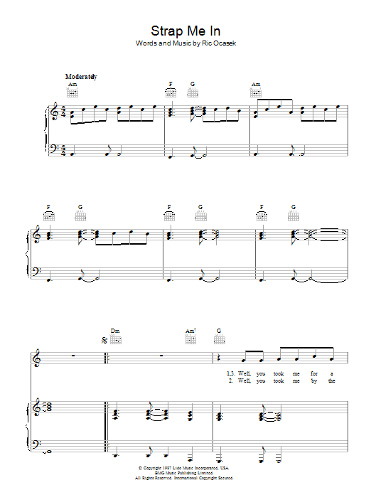 The Cars Strap Me In sheet music notes and chords arranged for Piano, Vocal & Guitar Chords