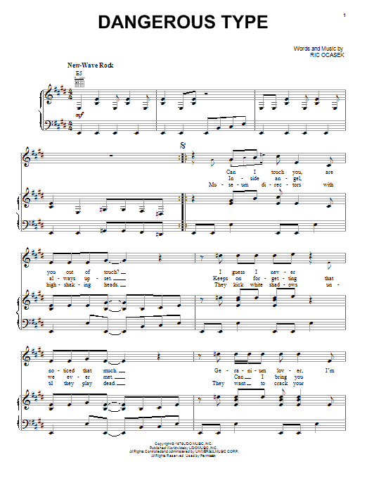 The Cars The Dangerous Type sheet music notes and chords arranged for Piano, Vocal & Guitar Chords (Right-Hand Melody)