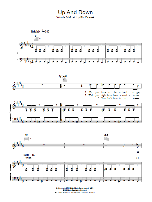 The Cars Up And Down sheet music notes and chords arranged for Piano, Vocal & Guitar Chords