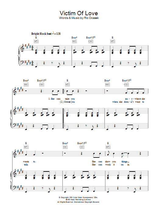 The Cars Victim Of Love sheet music notes and chords arranged for Piano, Vocal & Guitar Chords