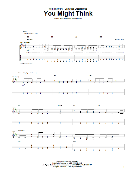 The Cars You Might Think sheet music notes and chords arranged for Piano, Vocal & Guitar Chords