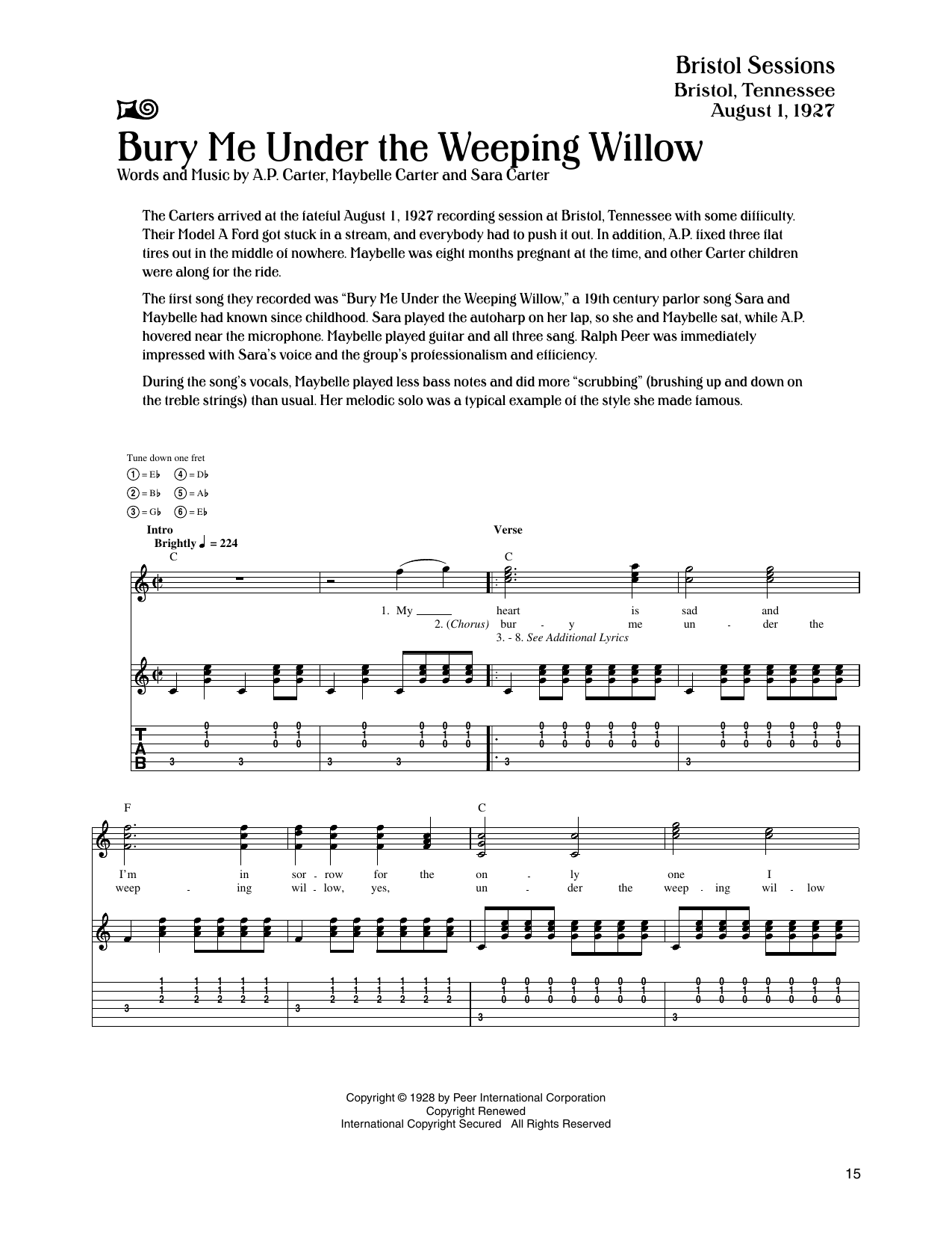 The Carter Family Bury Me Under The Weeping Willow sheet music notes and chords arranged for Guitar Tab