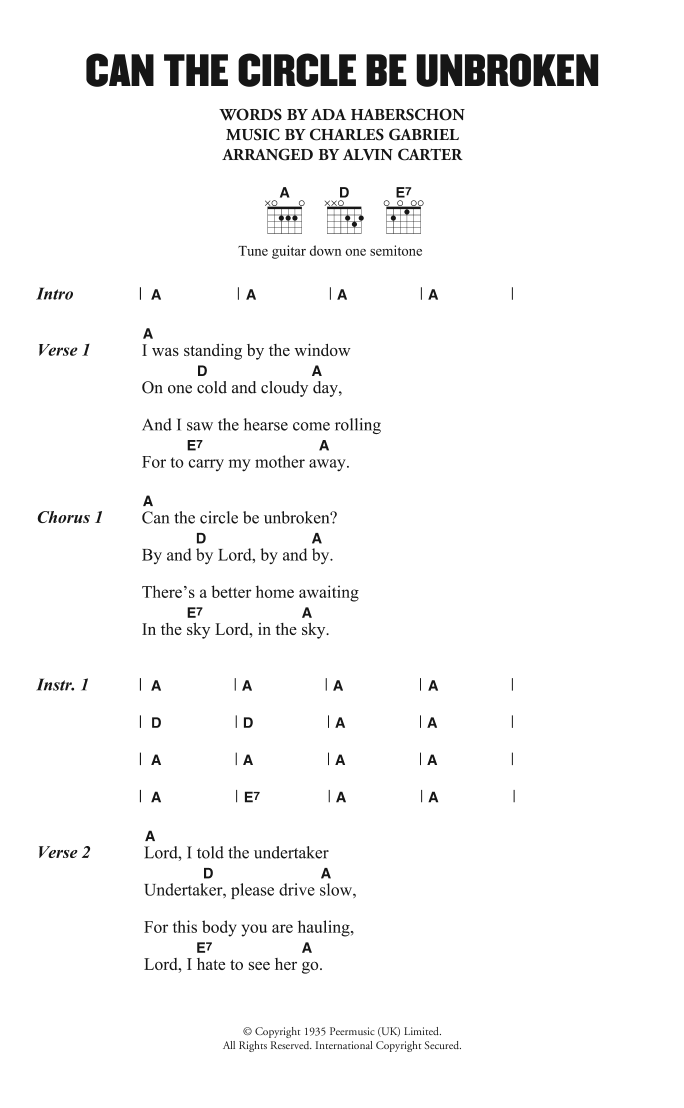 The Carter Family Can The Circle Be Unbroken (By and By) sheet music notes and chords arranged for Guitar Chords/Lyrics