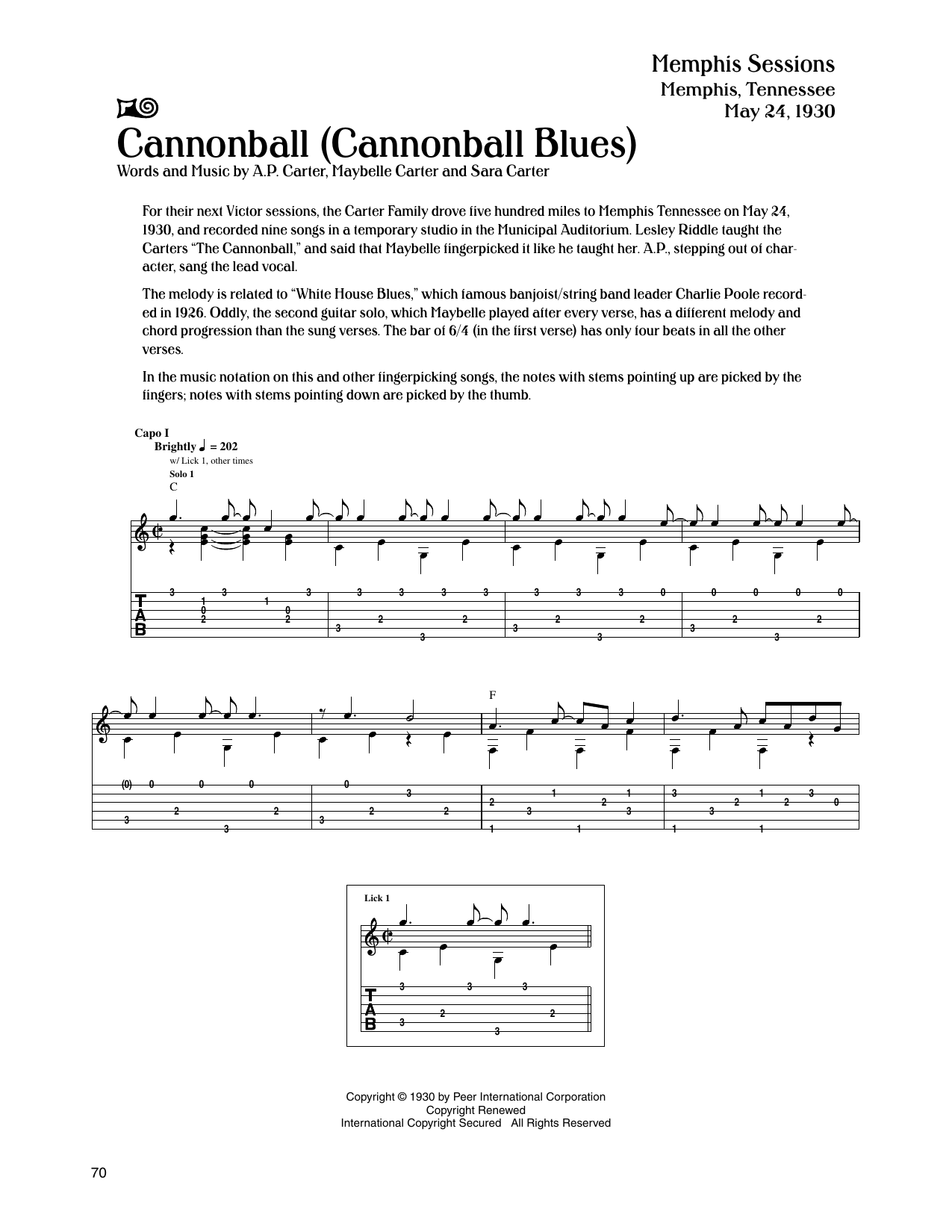 The Carter Family Cannonball (Cannonball Blues) sheet music notes and chords arranged for Guitar Tab