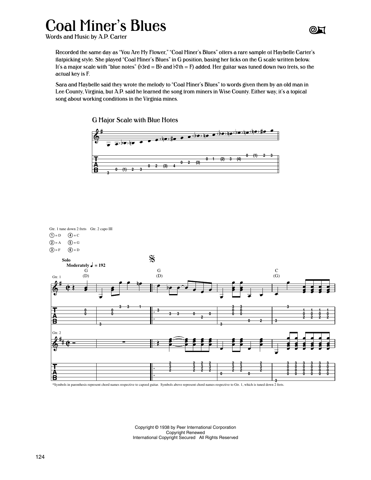 The Carter Family Coal Miner's Blues sheet music notes and chords arranged for Guitar Tab
