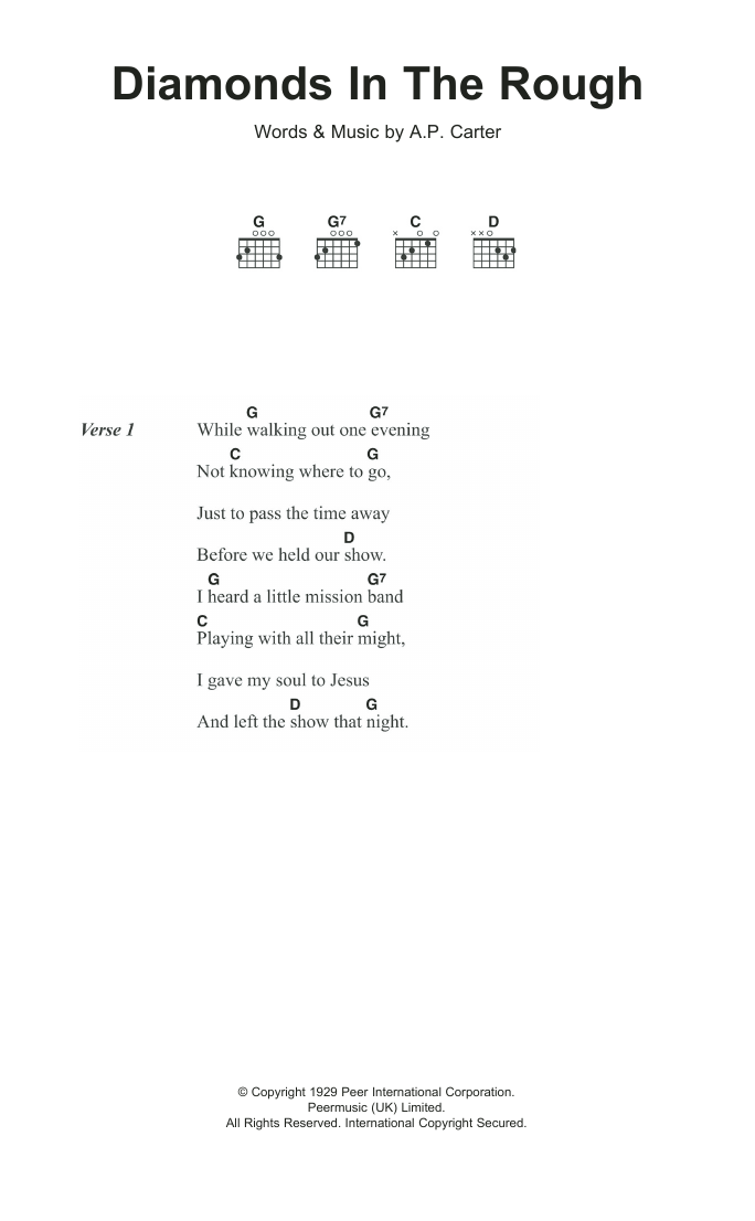 The Carter Family Diamonds In The Rough sheet music notes and chords arranged for Guitar Chords/Lyrics