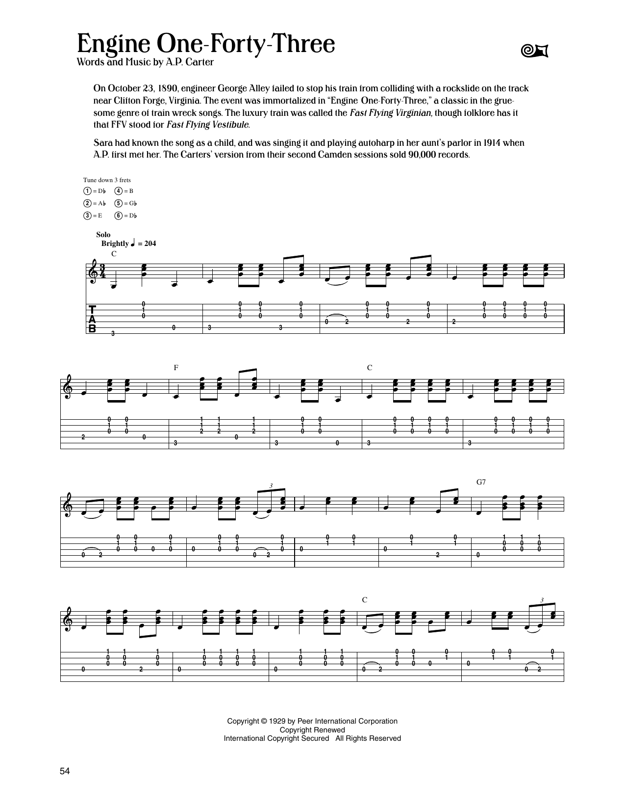The Carter Family Engine One-Forty-Three sheet music notes and chords arranged for Guitar Tab