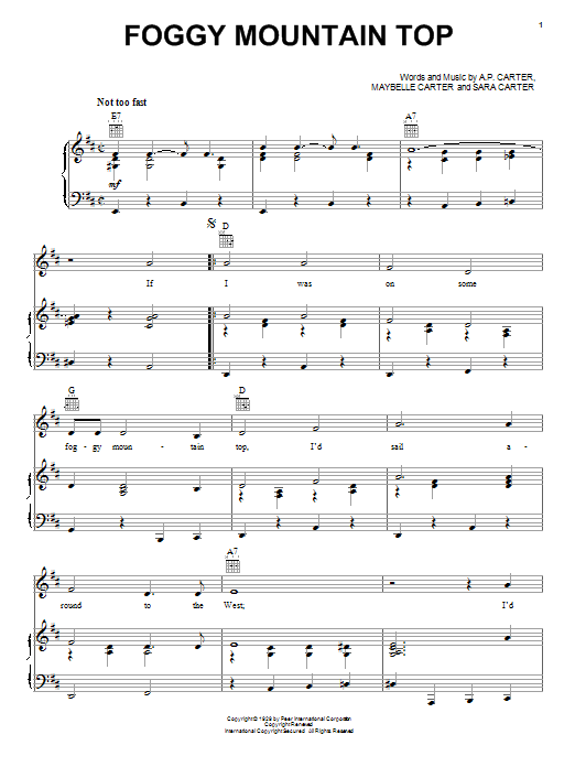 The Carter Family Foggy Mountain Top sheet music notes and chords arranged for Guitar Chords/Lyrics
