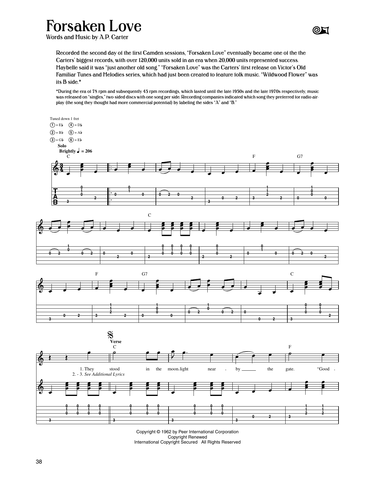The Carter Family Forsaken Love sheet music notes and chords arranged for Guitar Tab