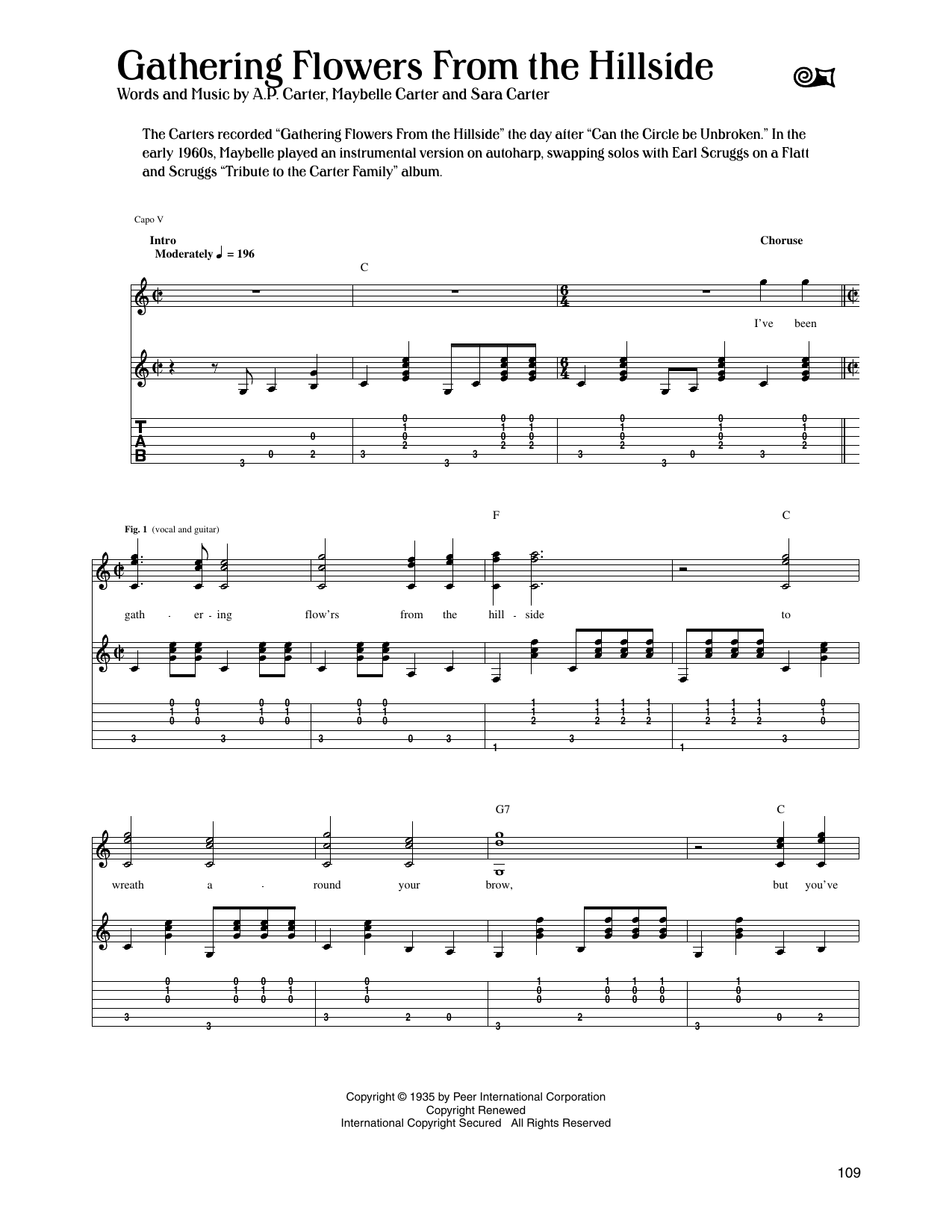 The Carter Family Gathering Flowers From The Hillside sheet music notes and chords arranged for Guitar Tab