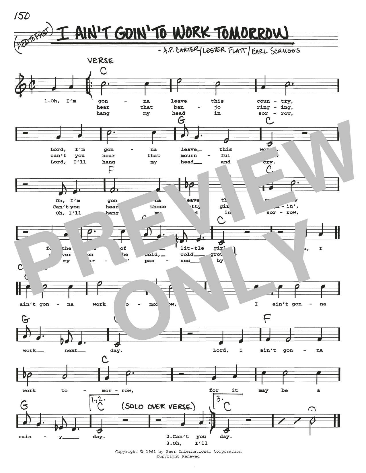 The Carter Family I Ain't Goin' To Work Tomorrow sheet music notes and chords arranged for Real Book – Melody, Lyrics & Chords