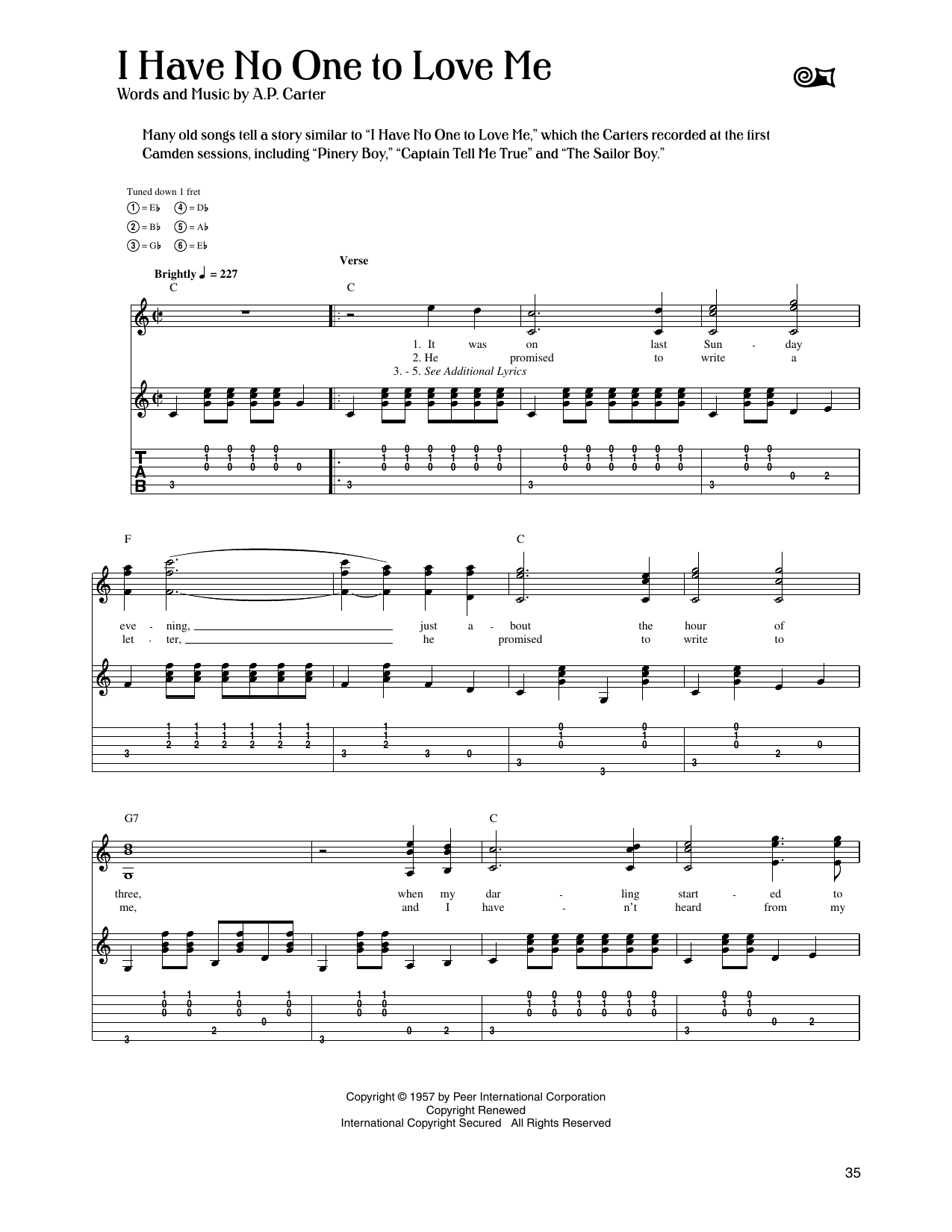 The Carter Family I Have No One To Love Me sheet music notes and chords arranged for Guitar Tab