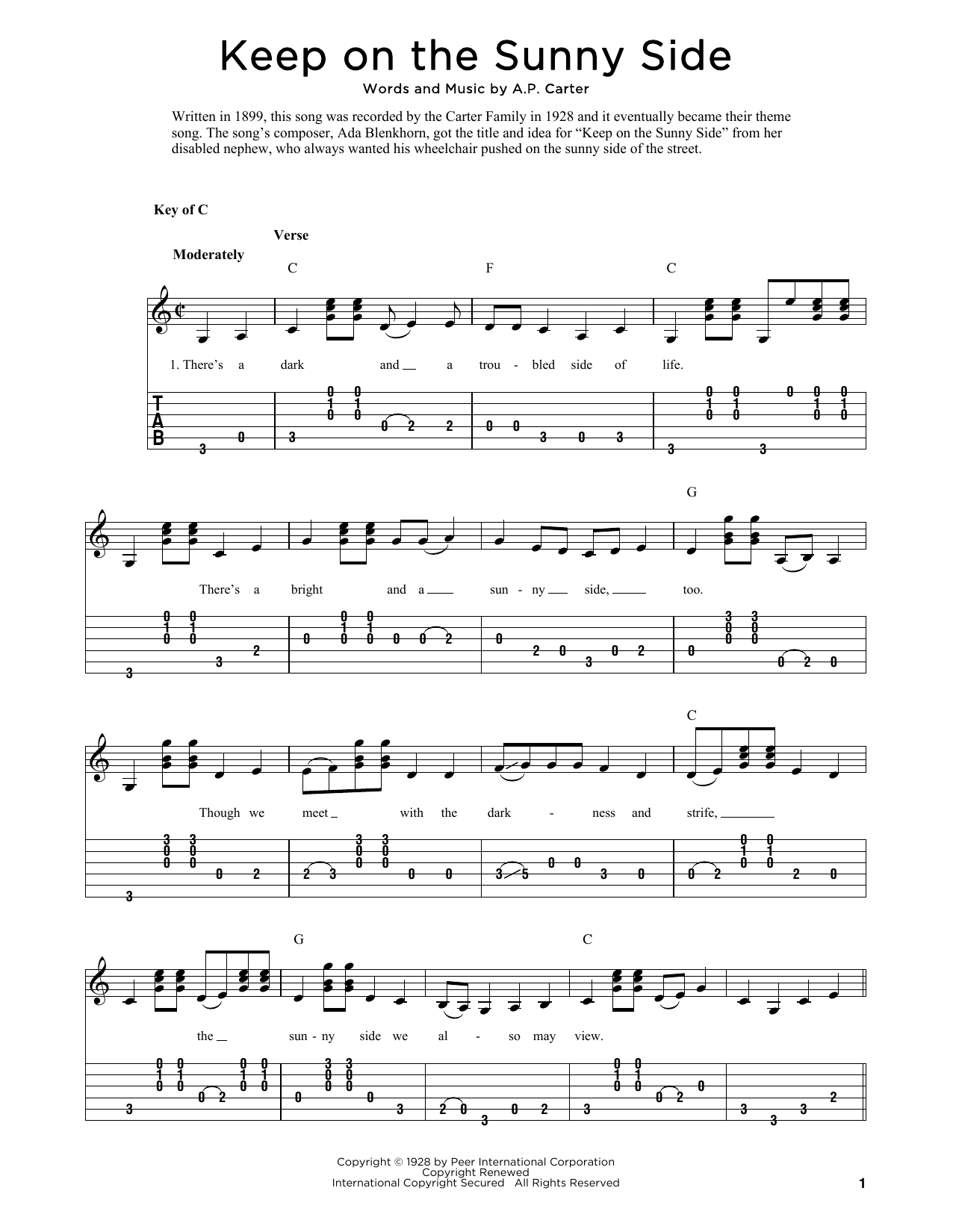 The Carter Family Keep On The Sunny Side (arr. Fred Sokolow) sheet music notes and chords arranged for Solo Guitar