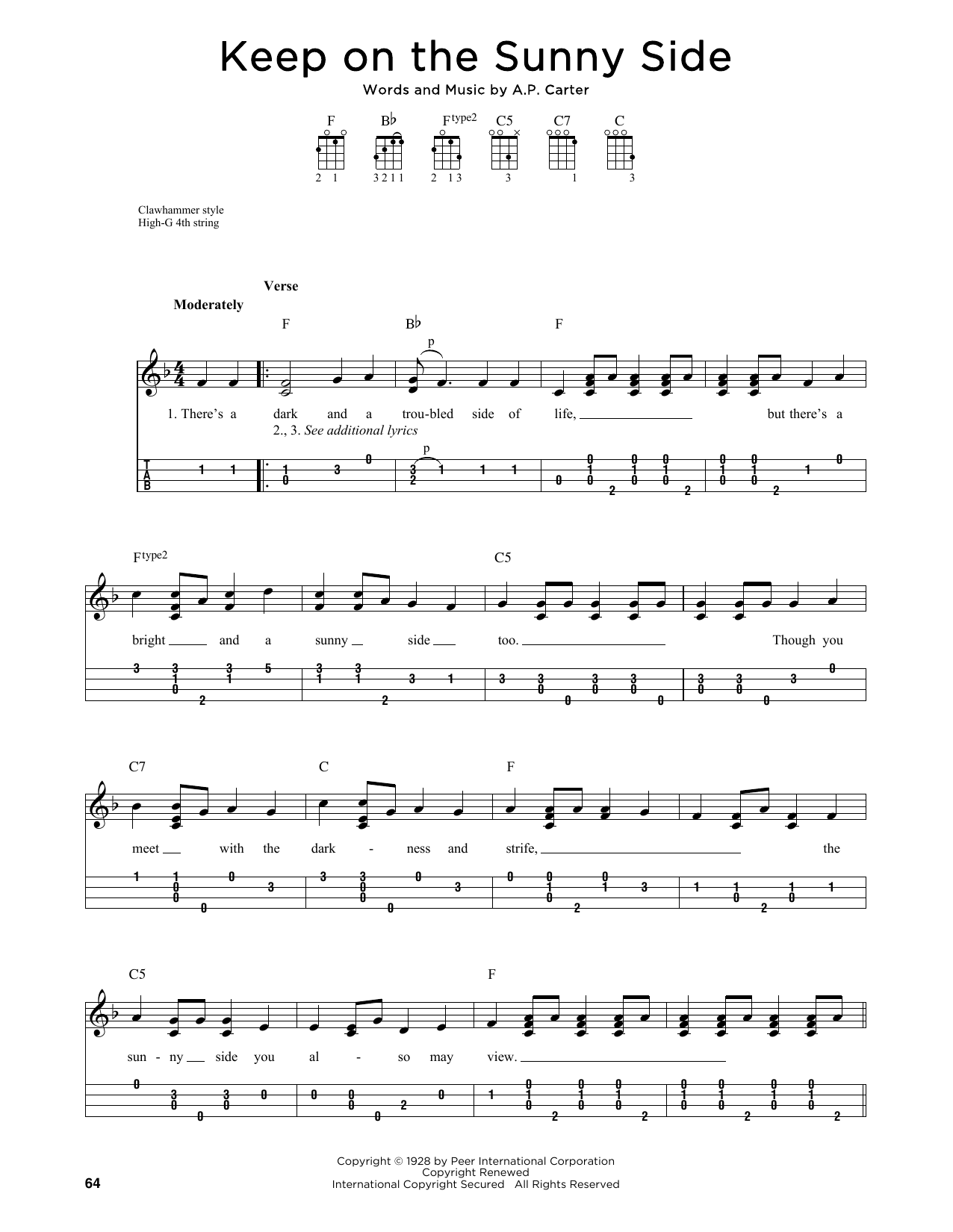 The Carter Family Keep On The Sunny Side (arr. Jim Schustedt) sheet music notes and chords arranged for Ukulele