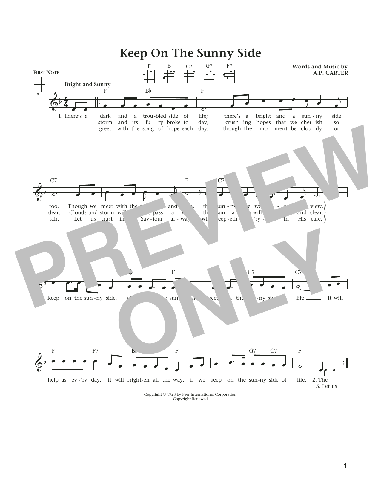 The Carter Family Keep On The Sunny Side (from The Daily Ukulele) (arr. Liz and Jim Beloff) sheet music notes and chords arranged for Ukulele