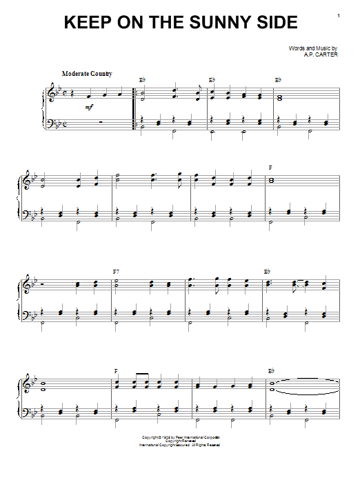 The Carter Family Keep On The Sunny Side sheet music notes and chords arranged for Easy Piano