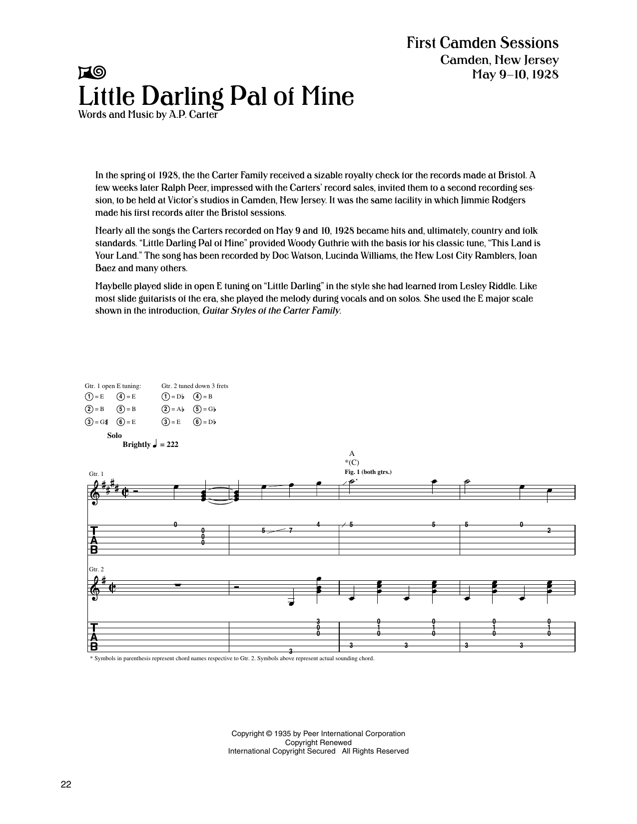 The Carter Family Little Darling Pal Of Mine sheet music notes and chords arranged for Guitar Tab
