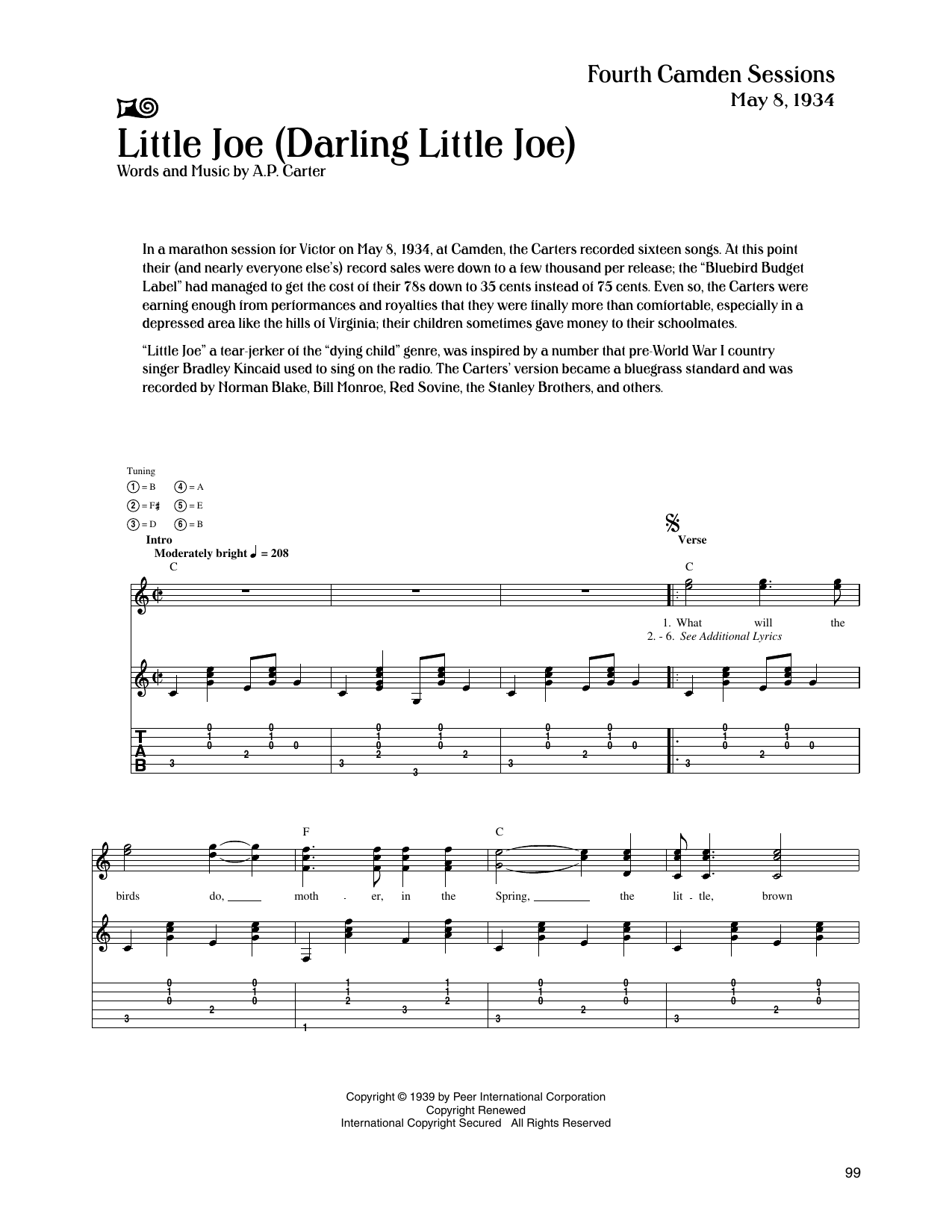The Carter Family Little Joe (Darling Little Joe) sheet music notes and chords arranged for Guitar Tab