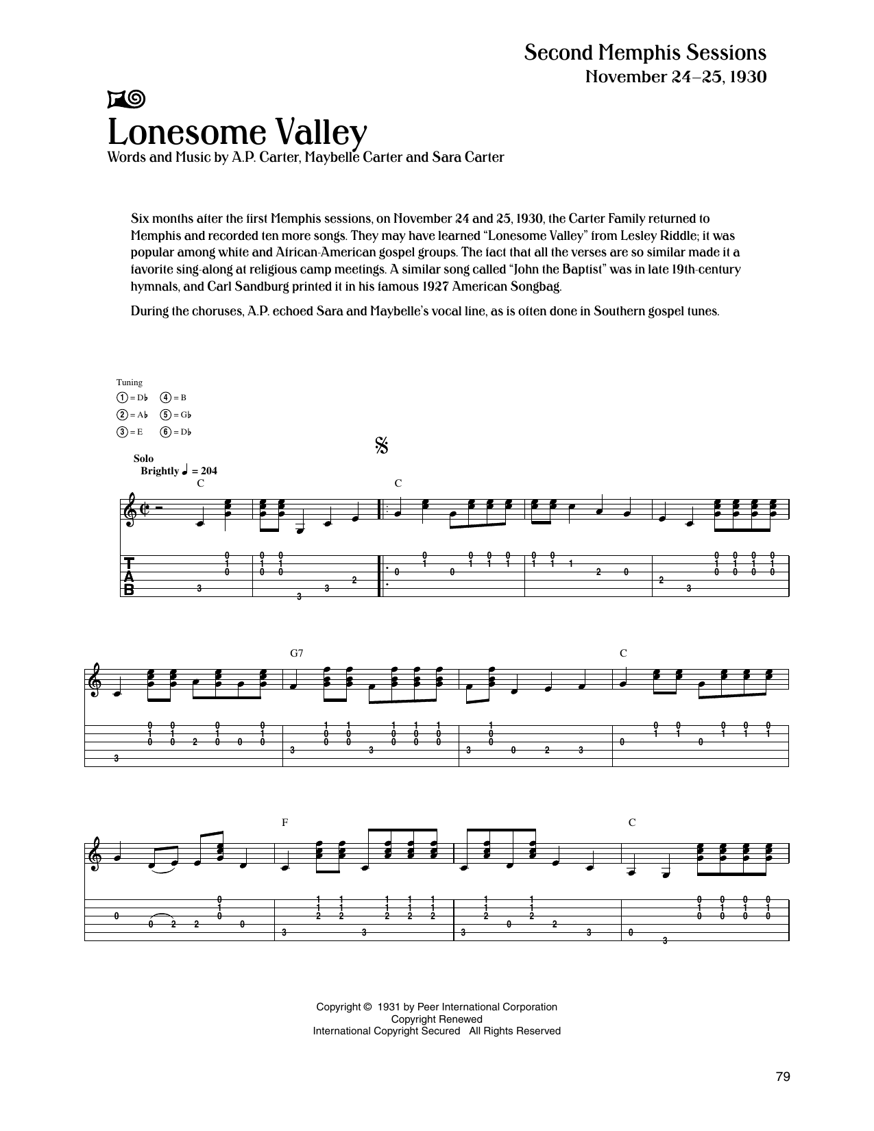 The Carter Family Lonesome Valley sheet music notes and chords arranged for Guitar Tab