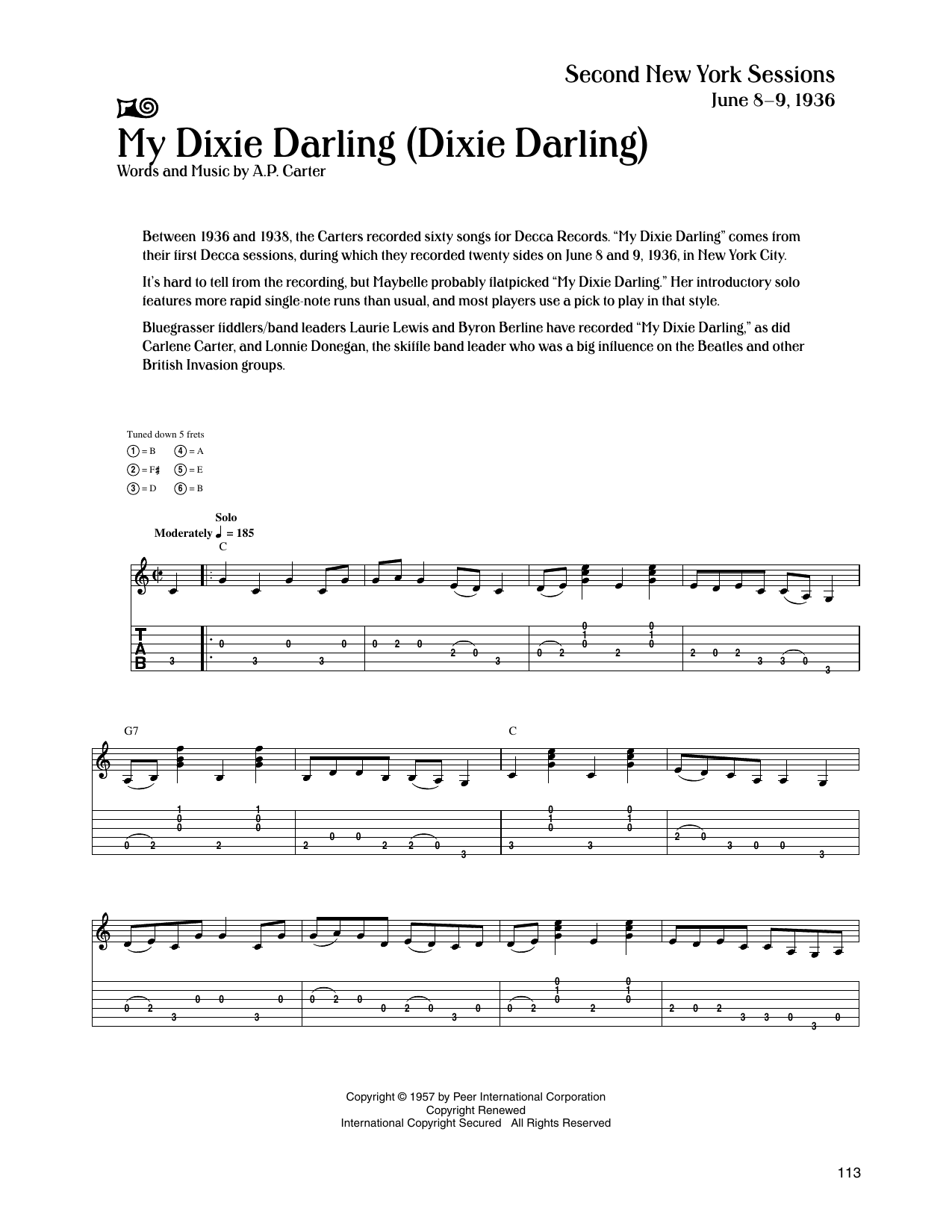 The Carter Family My Dixie Darling (Dixie Darling) sheet music notes and chords arranged for Guitar Tab