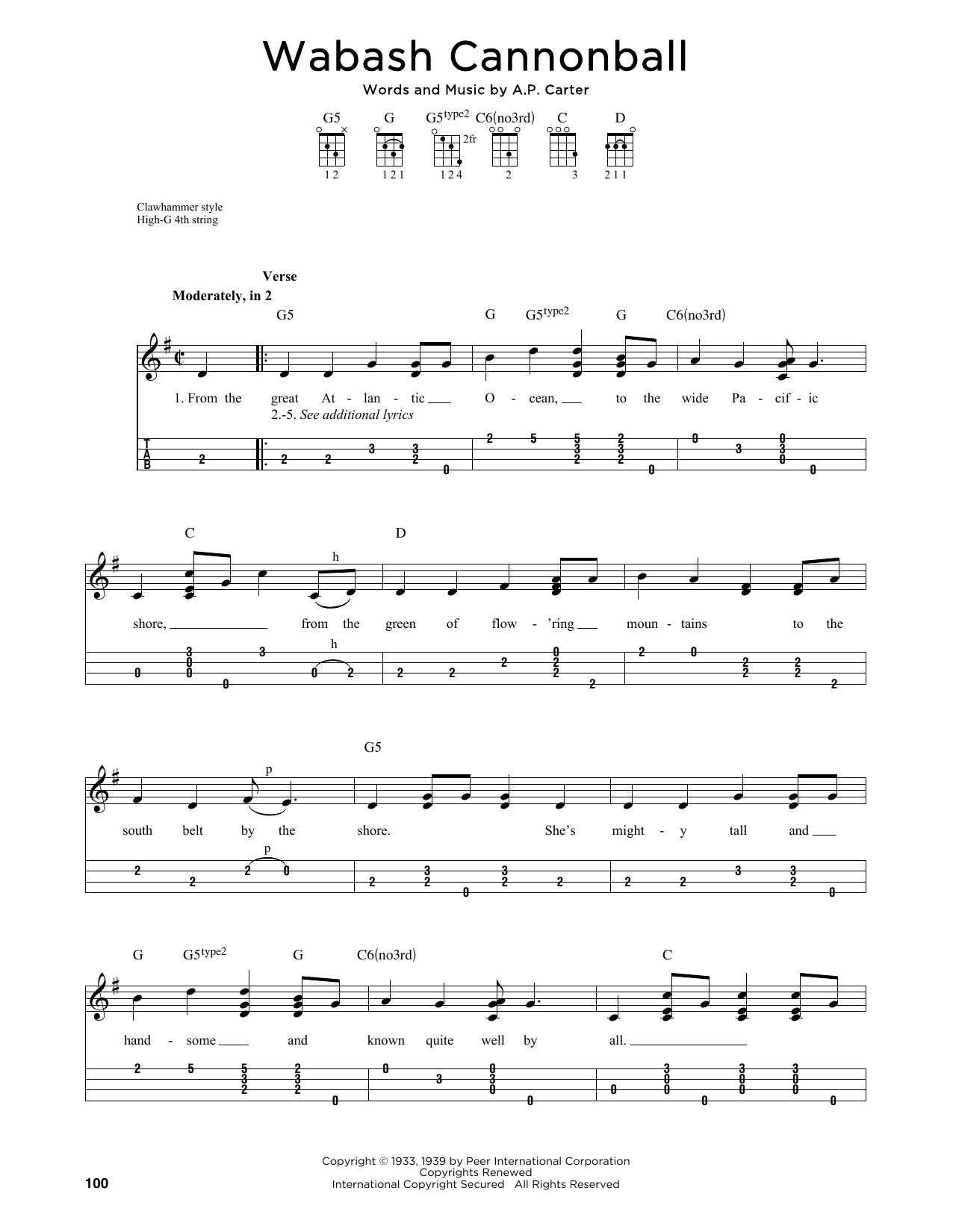 The Carter Family Wabash Cannonball (arr. Jim Schustedt) sheet music notes and chords arranged for Ukulele