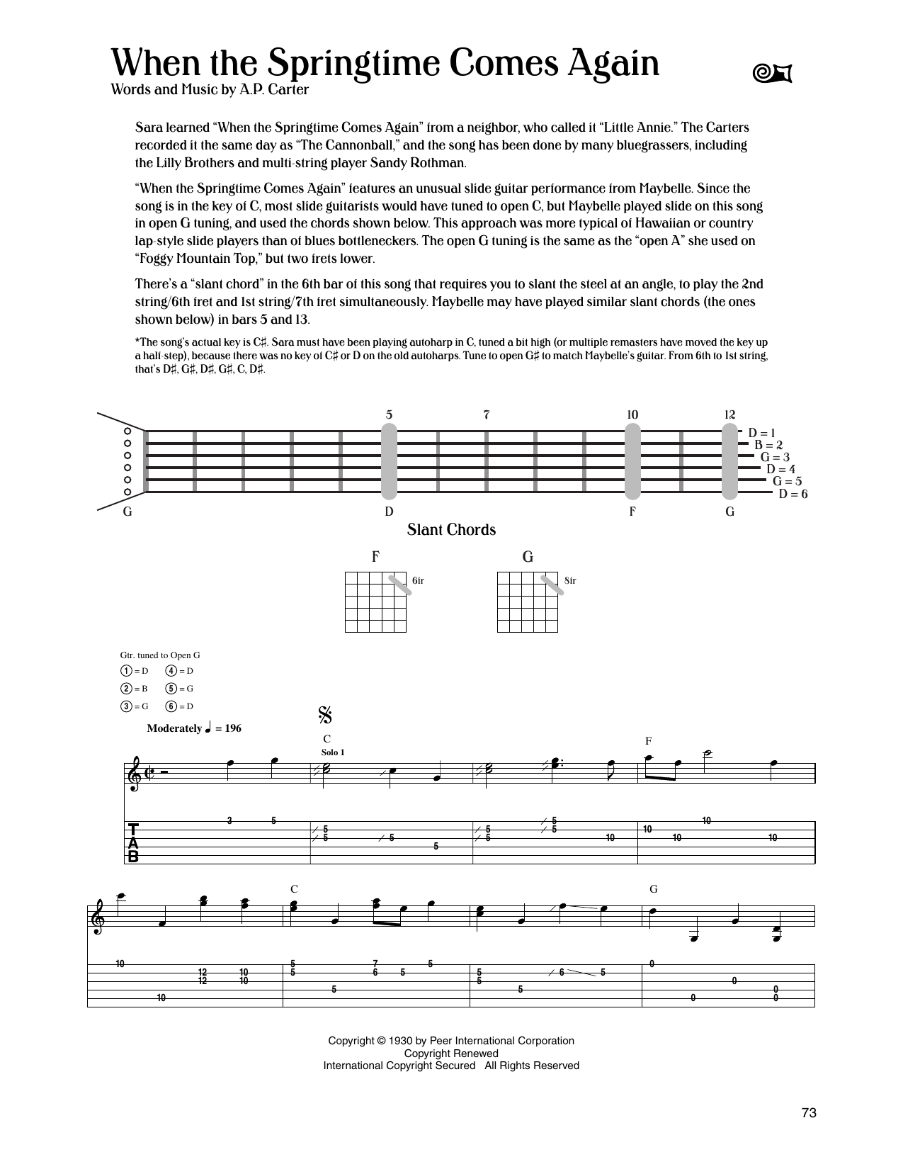 The Carter Family When The Springtime Comes Again sheet music notes and chords arranged for Guitar Tab