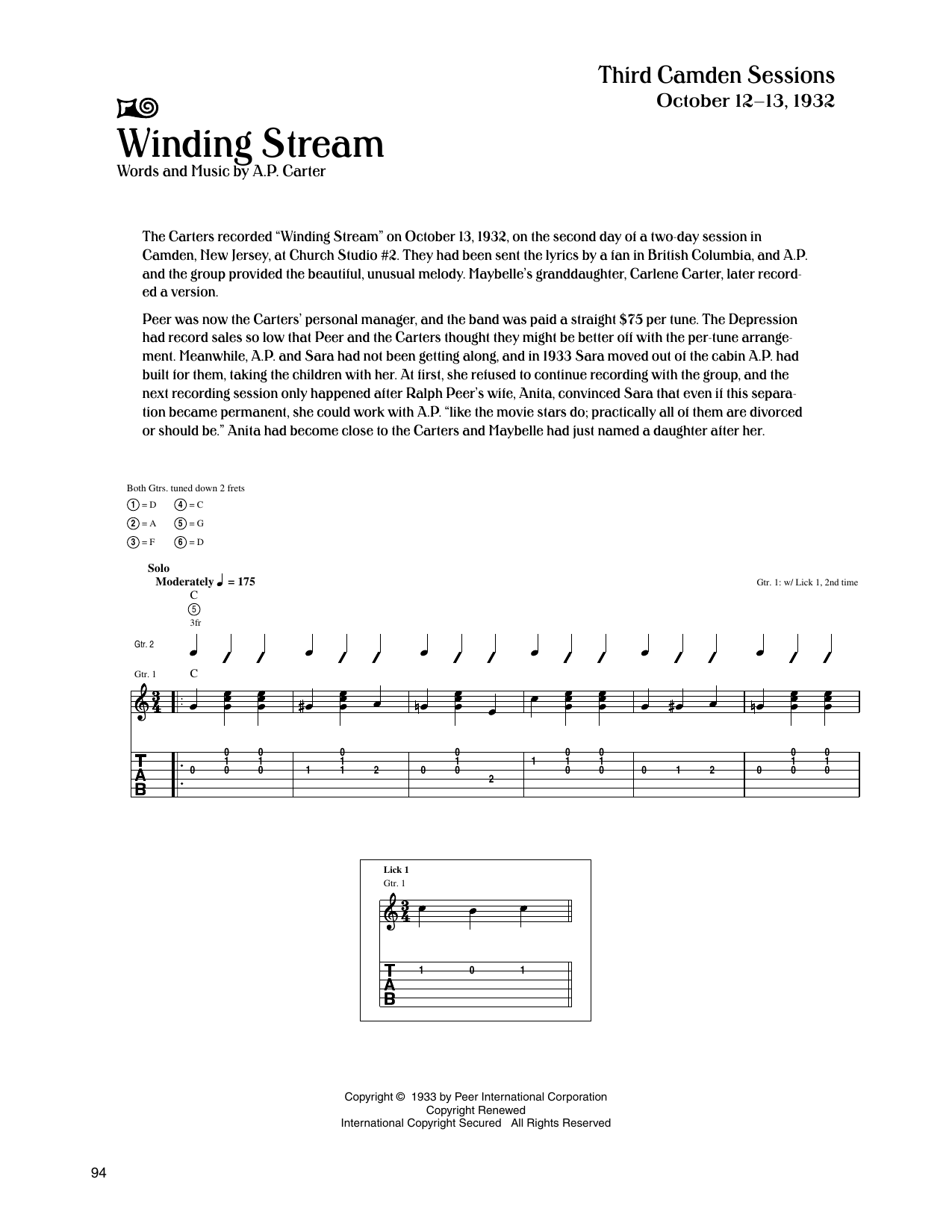 The Carter Family Winding Stream sheet music notes and chords arranged for Guitar Tab