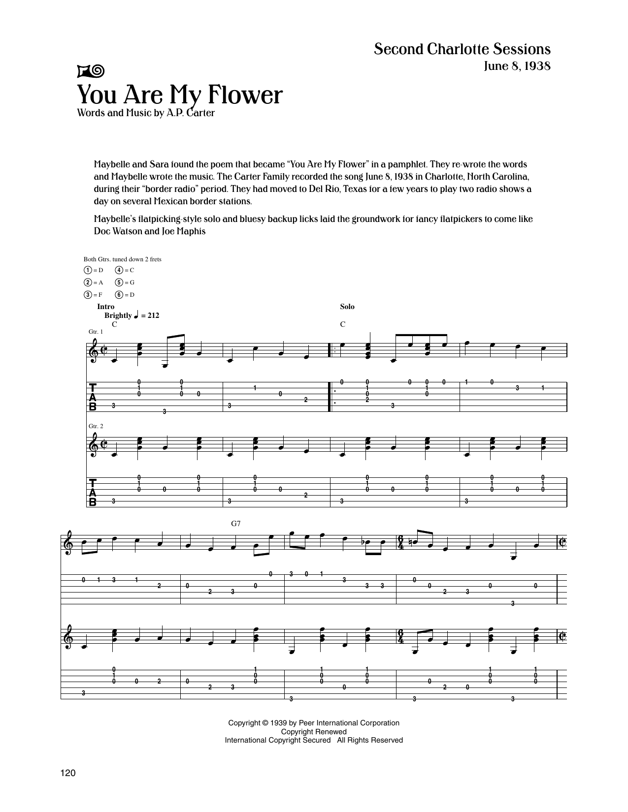The Carter Family You Are My Flower sheet music notes and chords arranged for Guitar Tab
