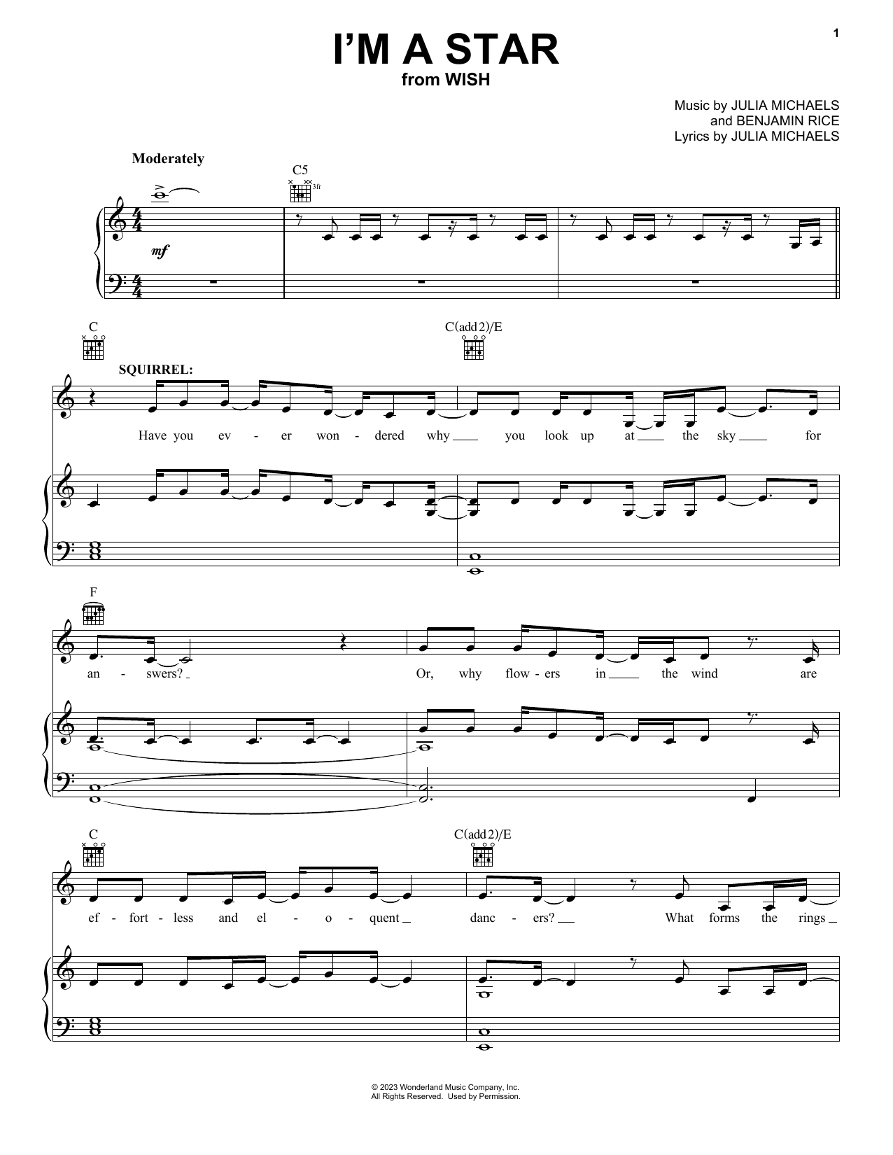 The Cast Of Wish I'm A Star (from Wish) sheet music notes and chords arranged for Piano, Vocal & Guitar Chords (Right-Hand Melody)