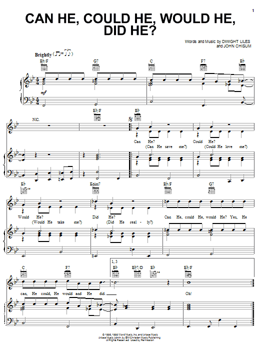 The Cathedrals Can He, Could He, Would He, Did He? sheet music notes and chords arranged for Piano, Vocal & Guitar Chords (Right-Hand Melody)