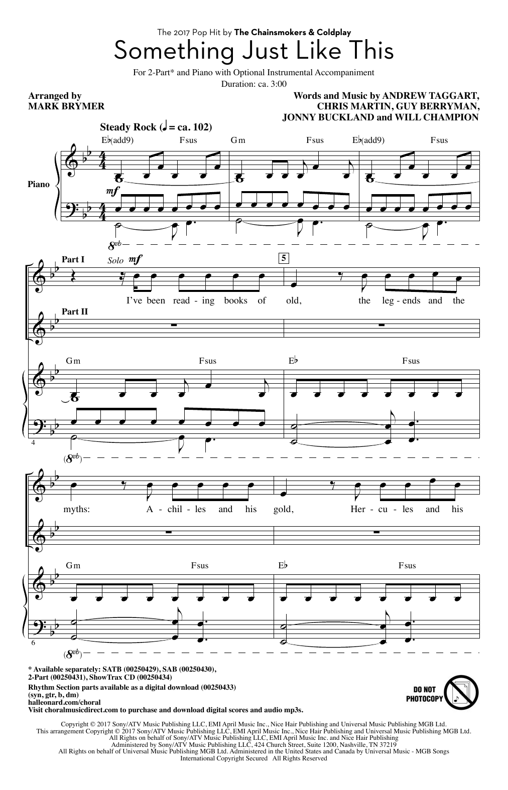 The Chainsmokers & Coldplay Something Just Like This (arr. Mark Brymer) sheet music notes and chords arranged for 2-Part Choir