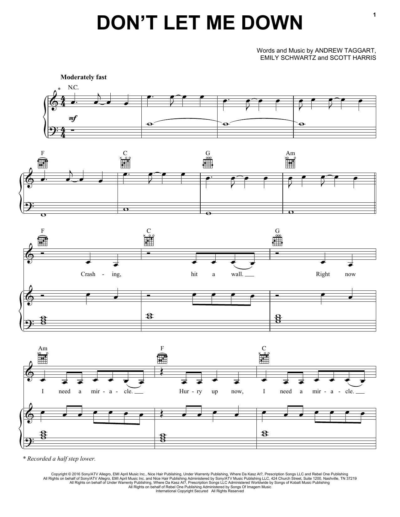 The Chainsmokers feat. Daya Don't Let Me Down sheet music notes and chords arranged for Piano, Vocal & Guitar Chords (Right-Hand Melody)
