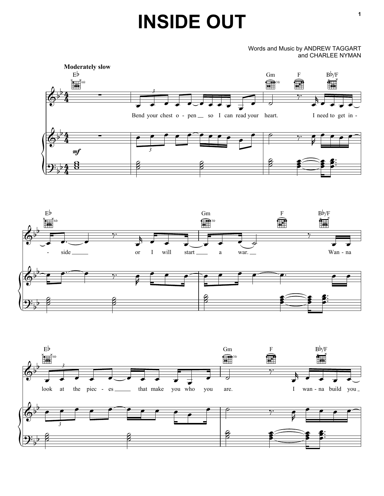 The Chainsmokers Inside Out sheet music notes and chords arranged for Piano, Vocal & Guitar Chords (Right-Hand Melody)