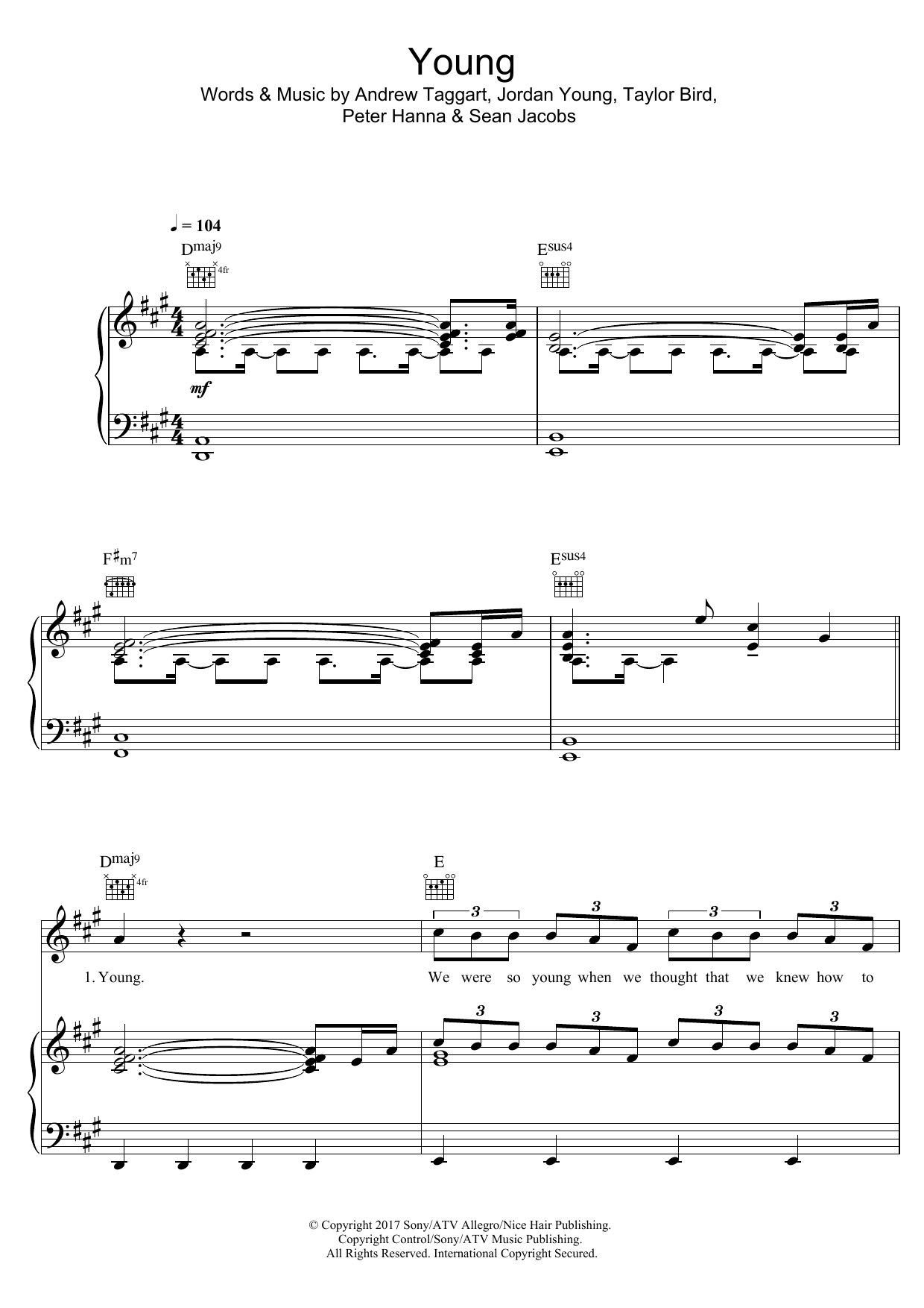 The Chainsmokers Young sheet music notes and chords arranged for Piano, Vocal & Guitar Chords