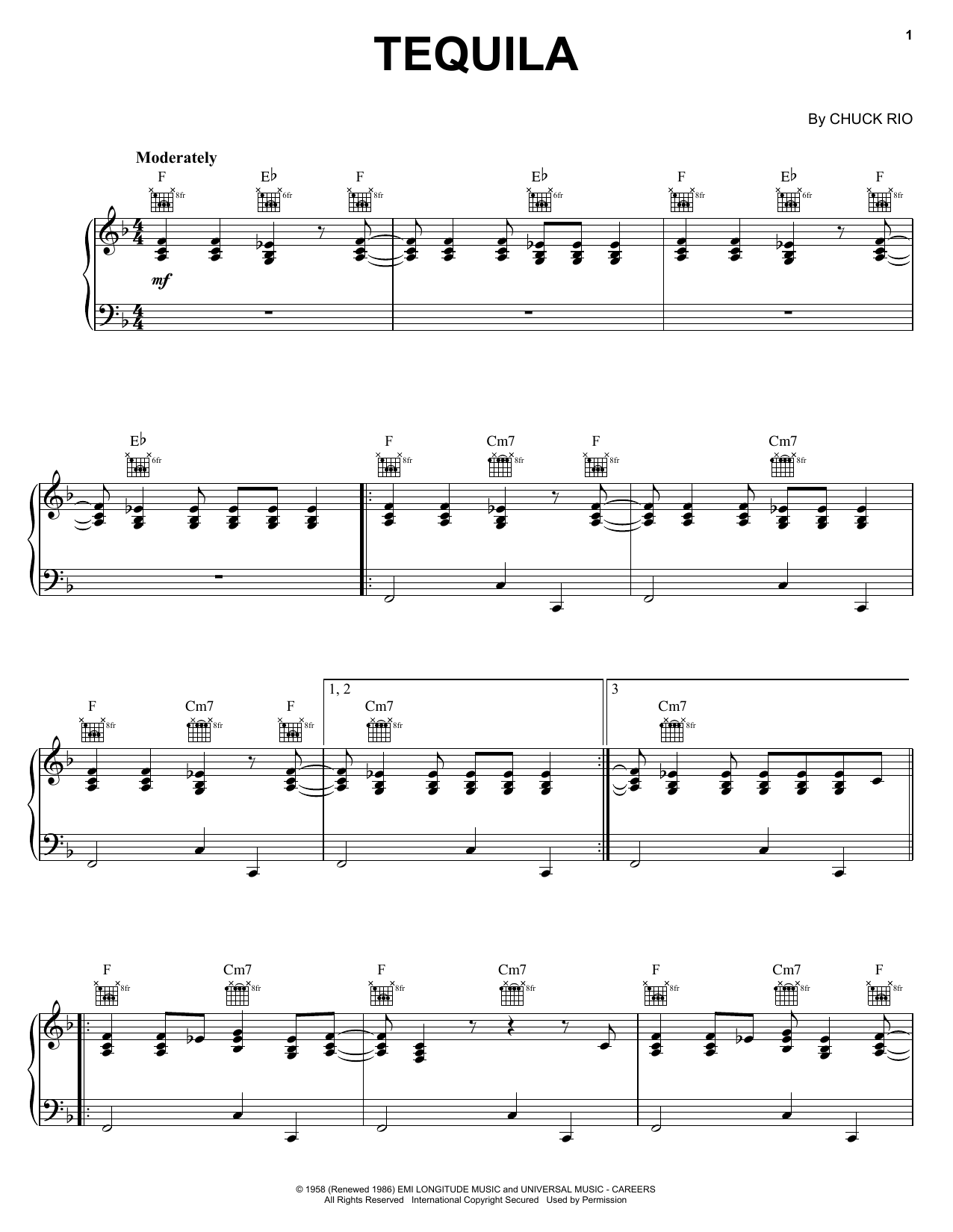 The Champs Tequila sheet music notes and chords arranged for Bells Solo