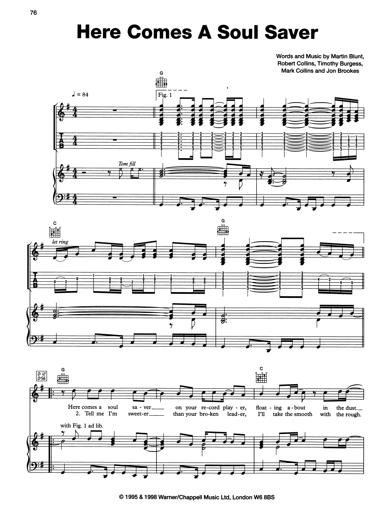 The Charlatans Here Comes A Soul Saver sheet music notes and chords arranged for Piano, Vocal & Guitar Chords (Right-Hand Melody)