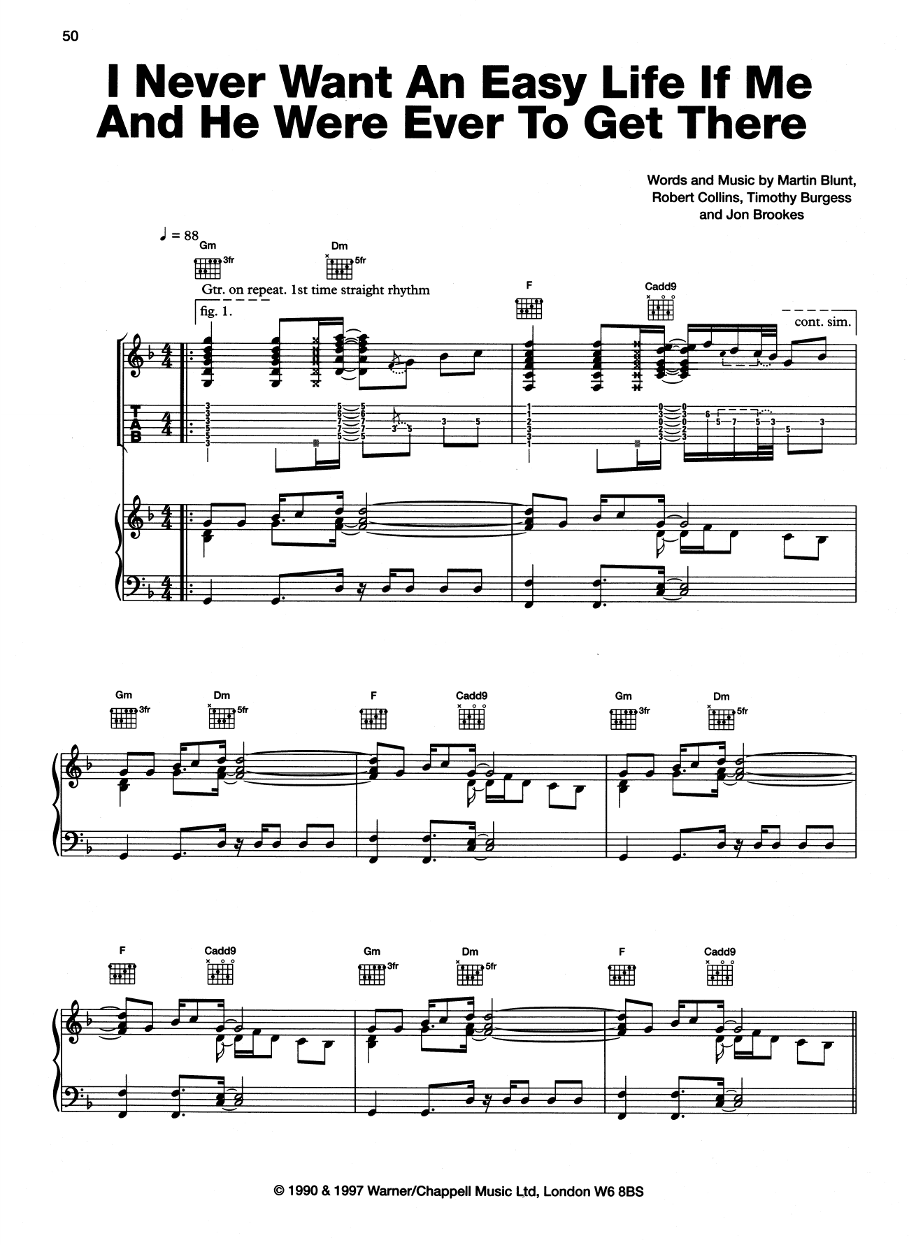 The Charlatans I Never Want An Easy Life If Me And He Were Ever To Get There sheet music notes and chords arranged for Piano, Vocal & Guitar Chords (Right-Hand Melody)