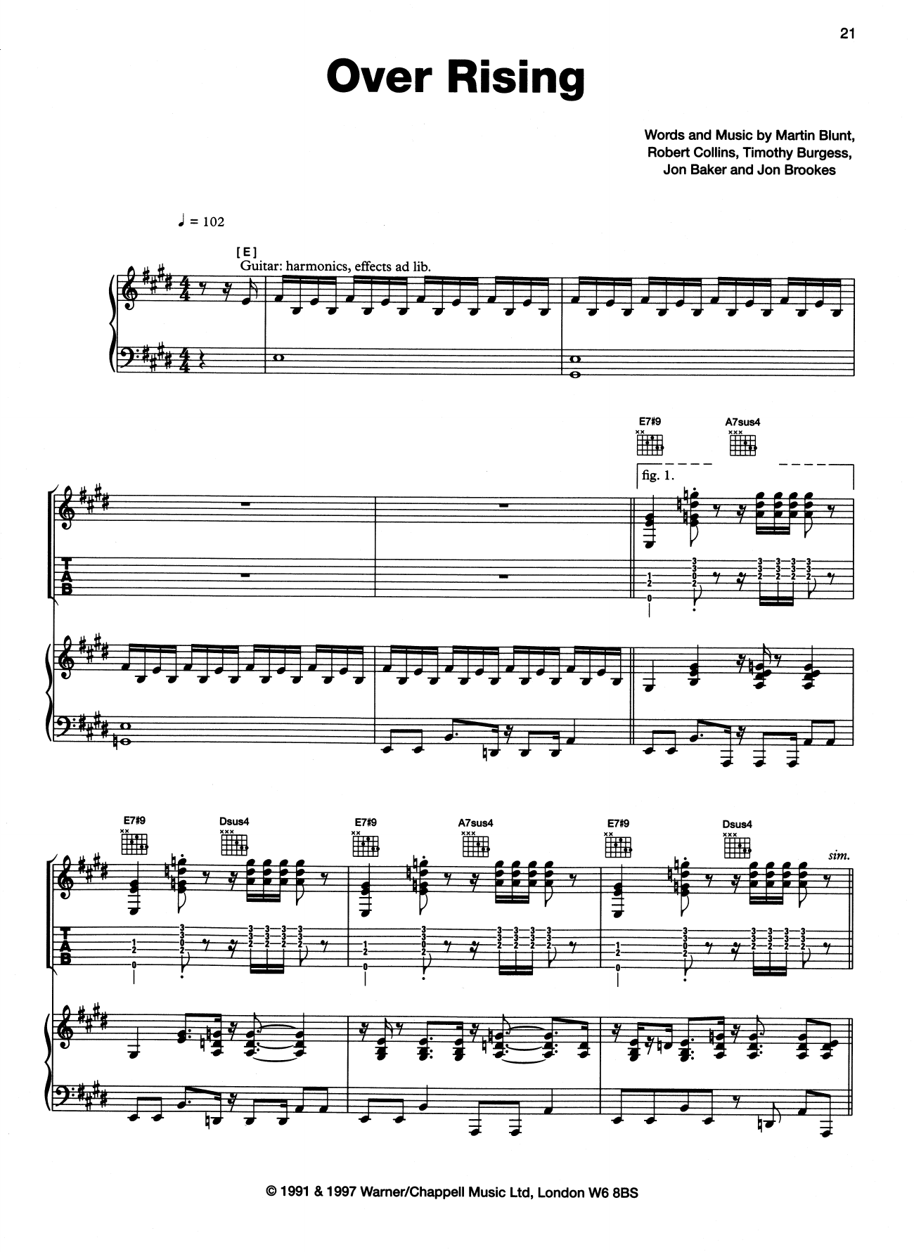 The Charlatans Over Rising sheet music notes and chords arranged for Piano, Vocal & Guitar Chords (Right-Hand Melody)