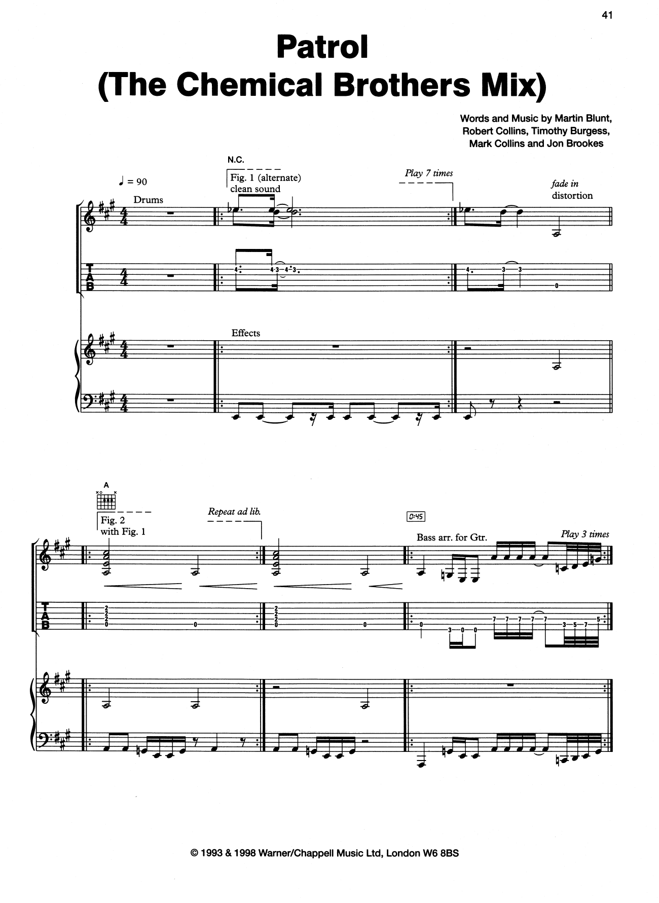 The Charlatans Patrol (The Dust Brothers Mix) sheet music notes and chords arranged for Piano, Vocal & Guitar Chords (Right-Hand Melody)