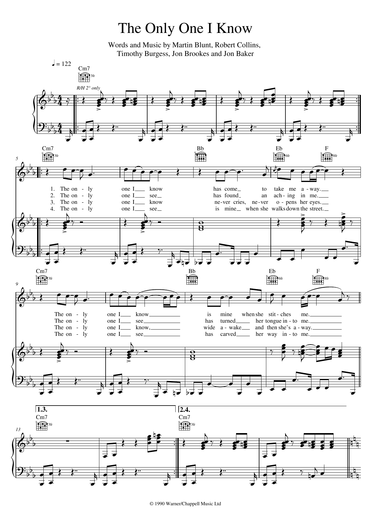 The Charlatans The Only One I Know sheet music notes and chords arranged for Piano, Vocal & Guitar Chords (Right-Hand Melody)