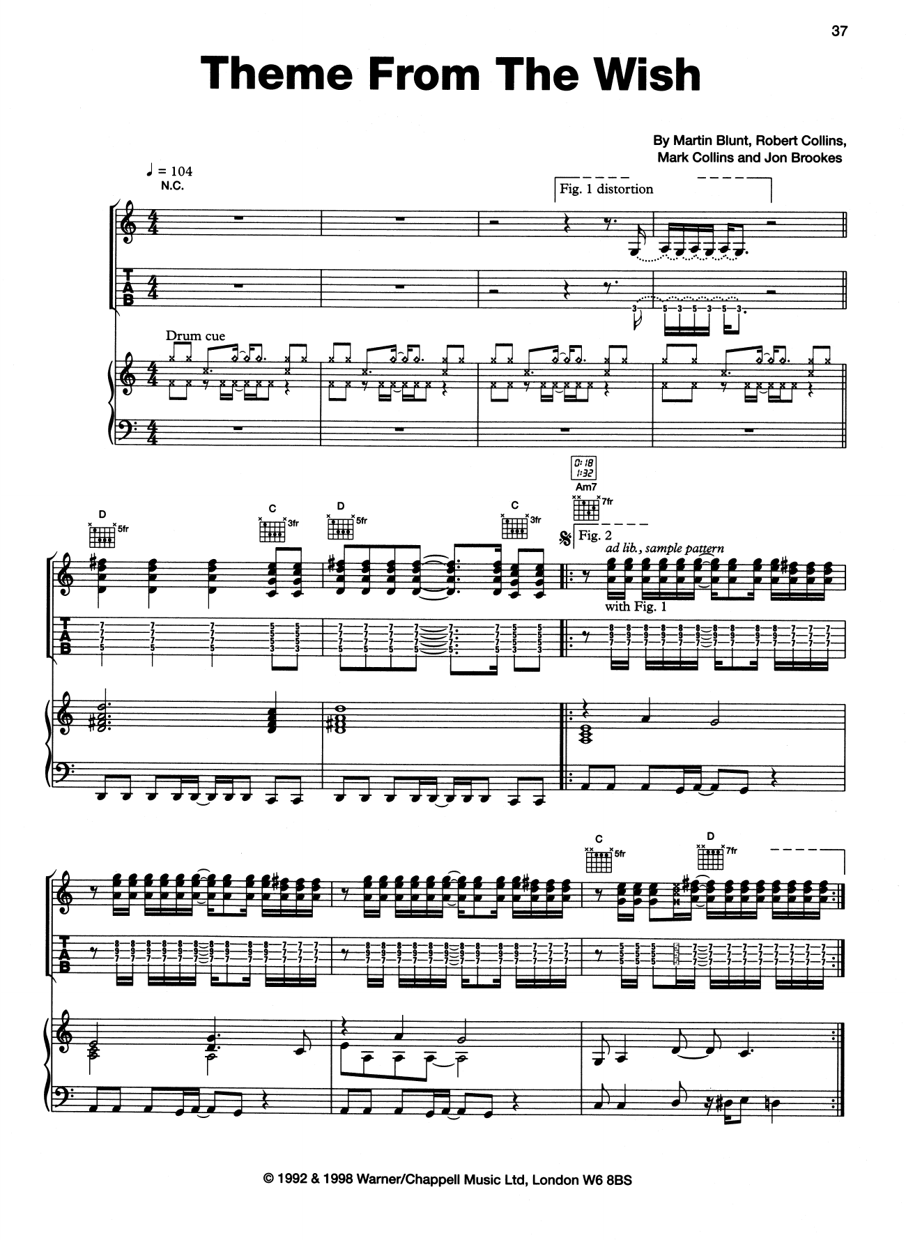 The Charlatans Theme From The Wish sheet music notes and chords arranged for Piano, Vocal & Guitar Chords (Right-Hand Melody)