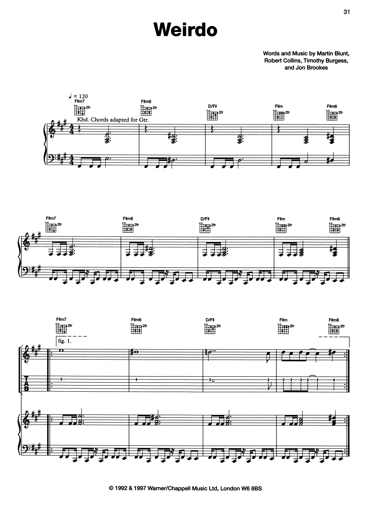The Charlatans Weirdo sheet music notes and chords arranged for Piano, Vocal & Guitar Chords (Right-Hand Melody)