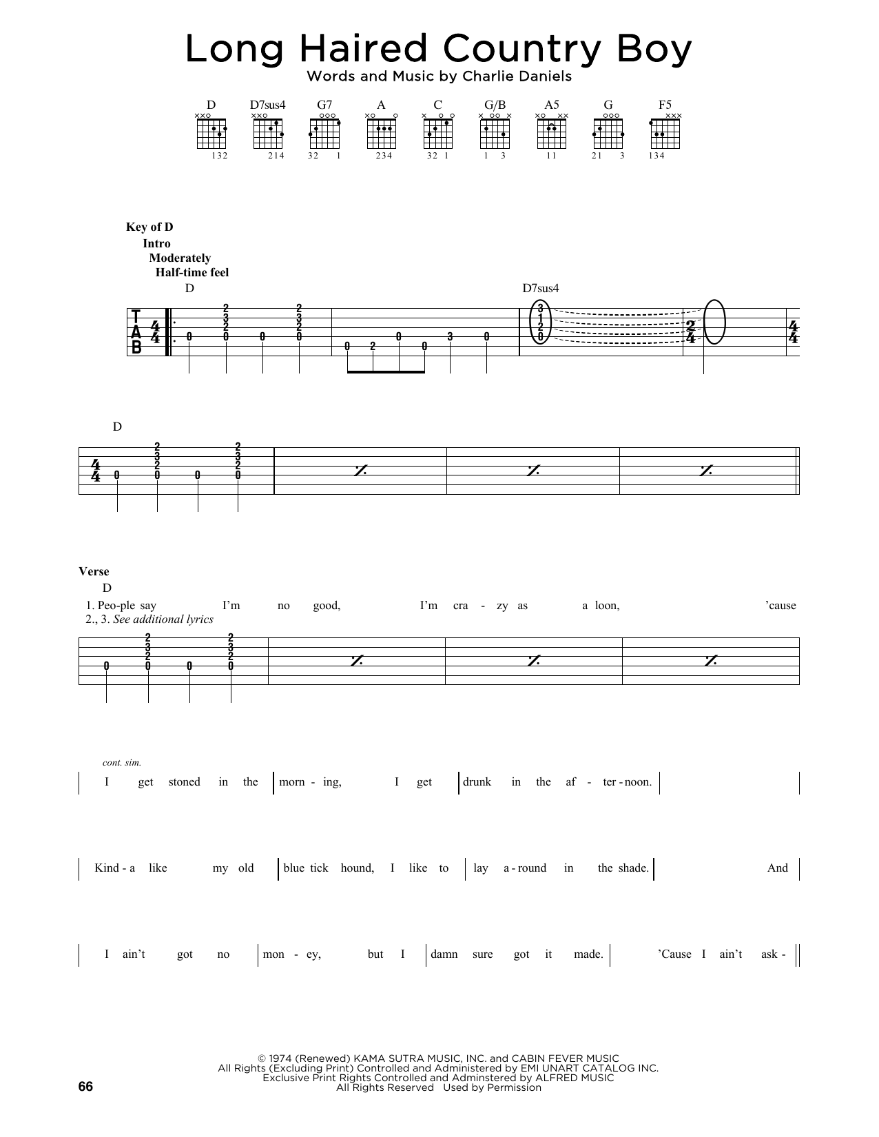 The Charlie Daniels Band Long Haired Country Boy sheet music notes and chords arranged for Solo Guitar