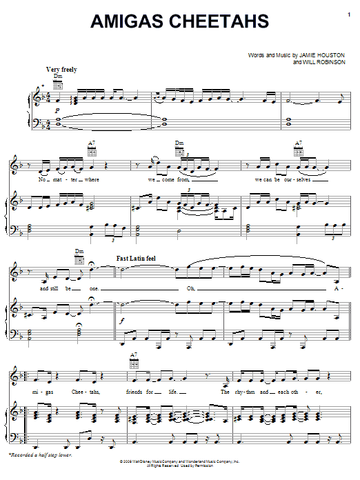 The Cheetah Girls Amiga's Cheetahs sheet music notes and chords arranged for Piano, Vocal & Guitar Chords (Right-Hand Melody)